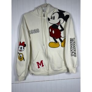 Disney Mickey Mouse Ivory Full Zip Hoodie women’s Sz XS Textured Mickey